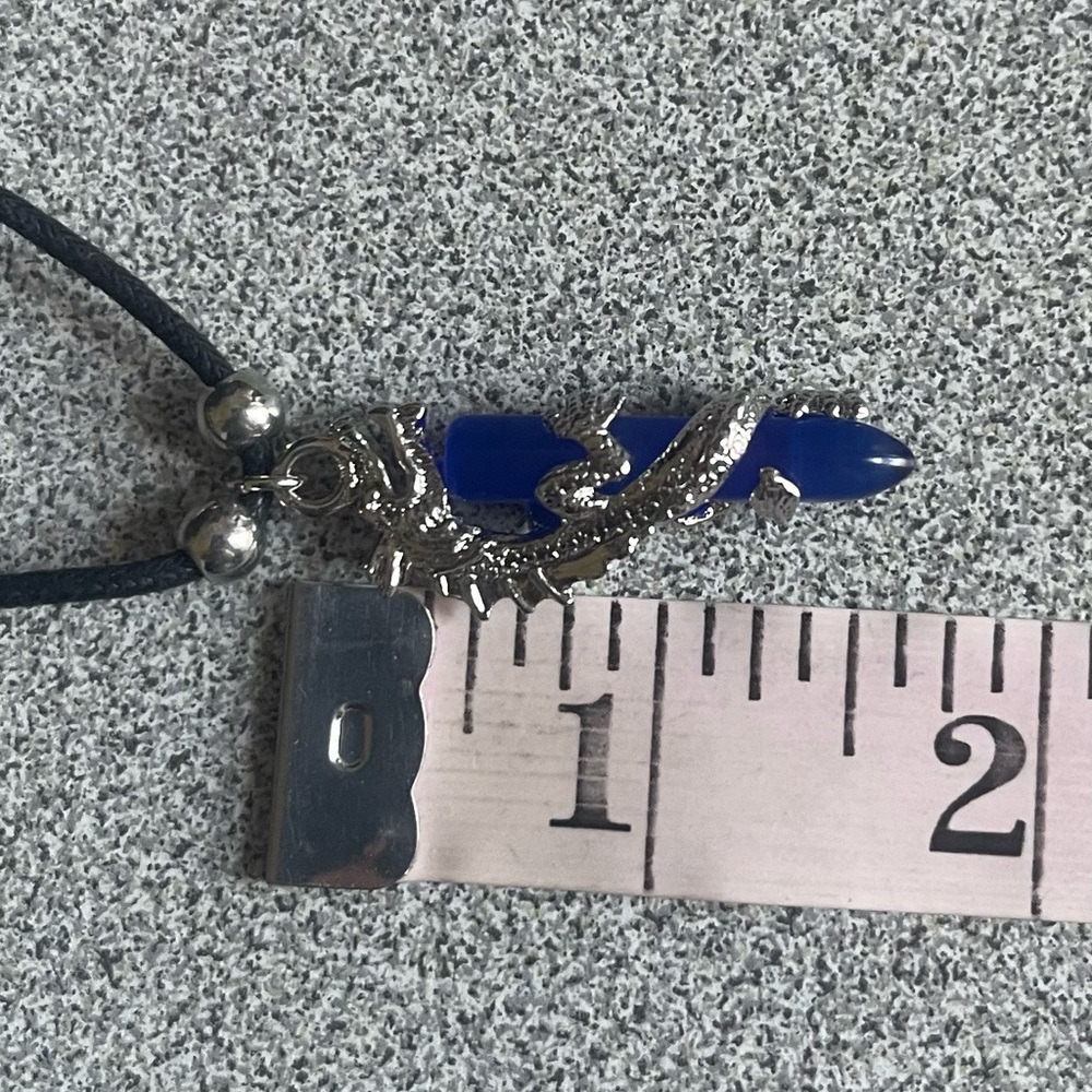 Silver Toned Dragon Blue Crystal Pendant Rope Necklace - Picture 7 of 8